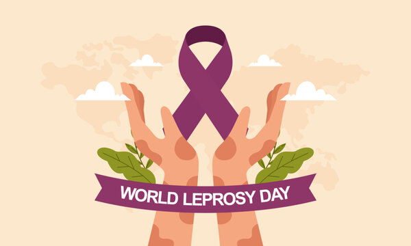 World Leprosy Day Awareness Month with Hands and a Purple Ribbon Vector Illustration