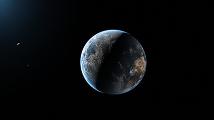 Earth planet in outer space. Earth and Moon, Solar system element.  Satellite photo. Generated AI.