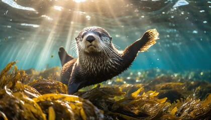 Liquid Sunlight Dapples a Playful Otter's Twirl.