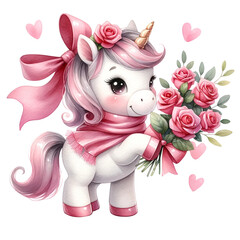cute watercolor valentine unicorn