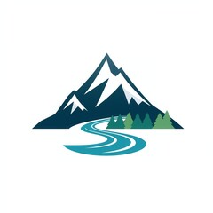 Mountains and river logo design. Nature and travel logo design.