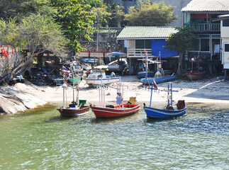 Long tail boat Fishing boat at the seashore Hua Hin Thailand