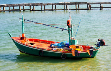 Long tail boat Fishing boat at the seashore Traditional fishing boats in the area Hua Hin Thailand