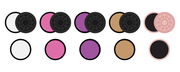 Cookies sandwich cream with various flavors. snack collection icon set in cartoon flat illustration vector	