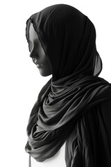 black Hijab, white mannequin, transparent background, isolated image, generative AI