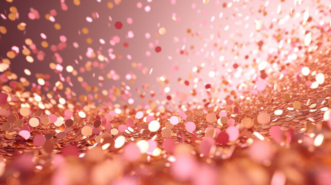 A luxurious cascade of rose gold sequins and glitter creates an opulent and shimmering background. - Powered by Adobe
