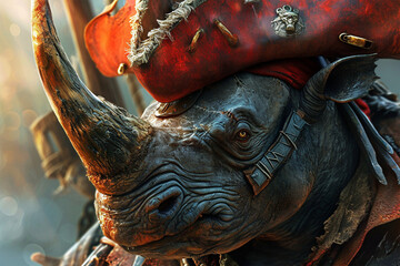zombie rhino pirate illustration - obrazy, fototapety, plakaty