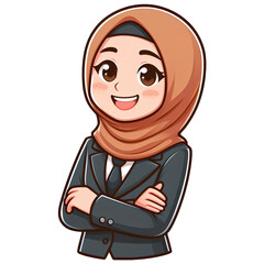 cartoon character of hijabi businesswoman on transparent background