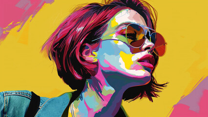 Naklejka premium Vibrant Self-Expression A Pop Art Masterpiece with Prop