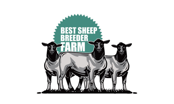 SUFFOLK SHEEP BREEDER FARM LOGO, silhouette of great suffolk ram standing in farm vector illustrations