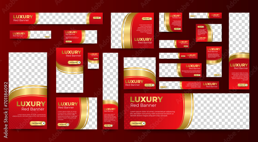 Wall mural Set of Luxury Red Web advertising banner template design. Modern web layout set with standard size. vector