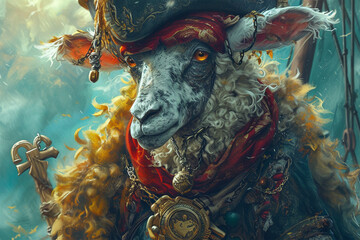 zombie goat pirate illustration - obrazy, fototapety, plakaty