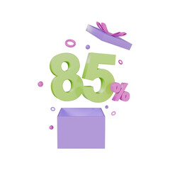 Gift Box Open with 85 Percent Off 3d illustration