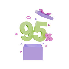 Gift Box Open with 95 Percent Off 3d illustration