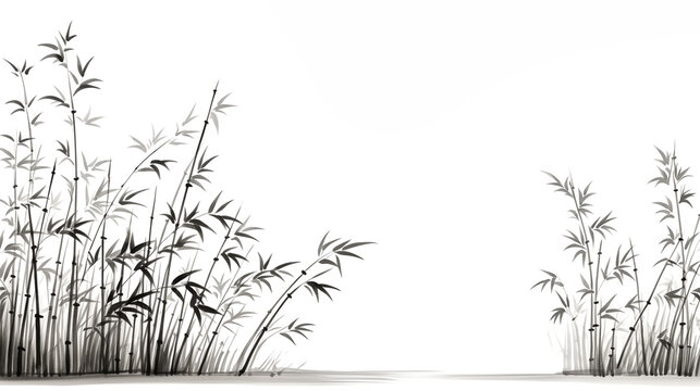 chinese bamboo ink painting, black line art on white background