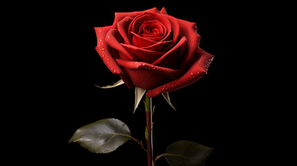 Naklejka premium Rede rose on black background, card 