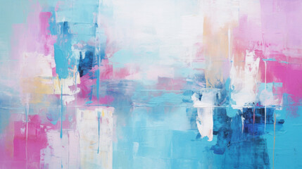 An abstract acrylic painting featuring a soothing blend of blue and pink hues with a serene, textured finish.