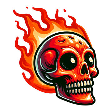 skull with flames - Fire haired alien skull on transparent background