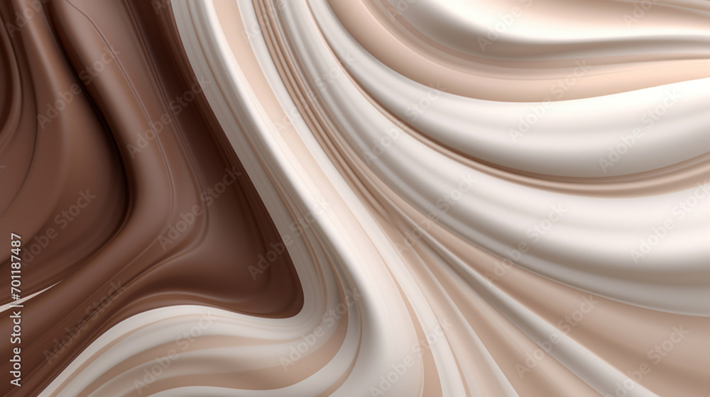 Poster an abstract image of elegant creamy swirls creating a liquid-like texture with a soft brown and whit