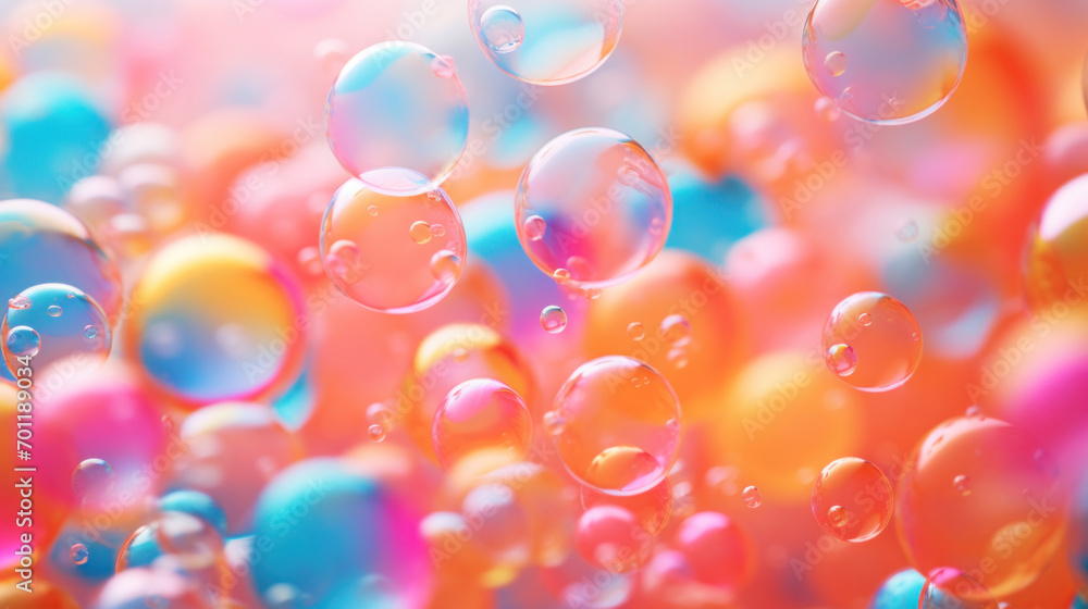 Poster an array of colorful soap bubbles floats effortlessly against a bright, bokeh-lit background.