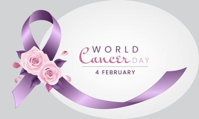 World Cancer Day Purple Realistic Ribbon-Vector Illustration