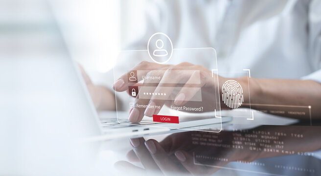 Cybersecurity, data protection concept. Computer user privacy security and data encryption, verify password or biometric identification for secure internet access