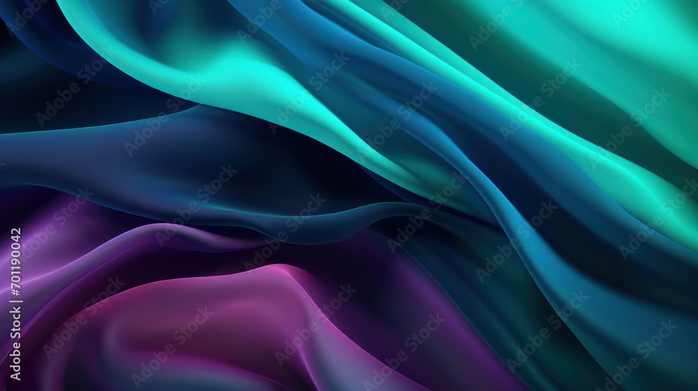 Poster abstract background of blue and purple satin fabric with undulating waves and a play of light and sh