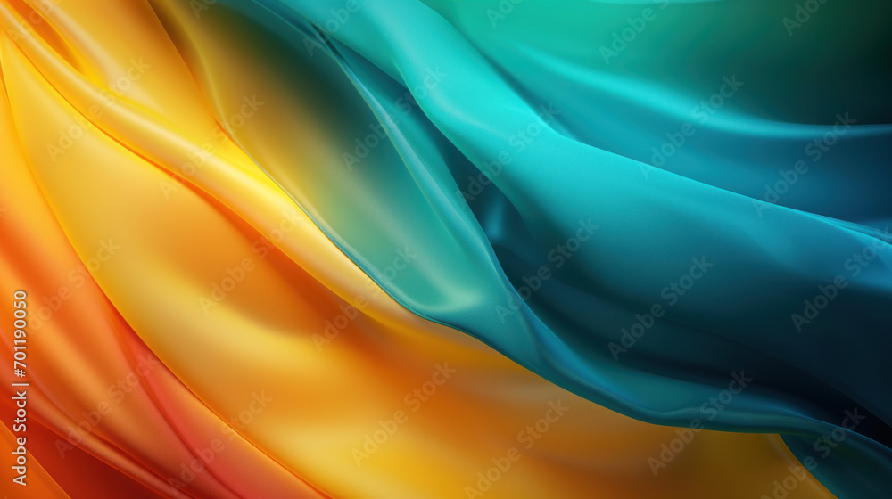 Poster Satin fabric with a rich blend of orange and teal, creating a luxurious and dynamic texture with deep folds.
