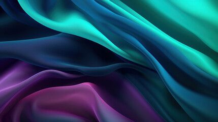 Fototapeta premium Abstract background of blue and purple satin fabric with undulating waves and a play of light and shadow creating a dynamic texture.