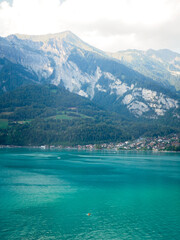 Switzerland Jungfrau snow capped mountains and blue lake