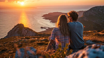 Fototapeta premium couple sitting See the sea view