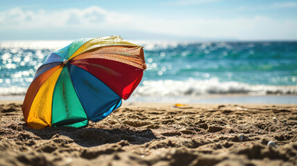 Fototapeta na wymiar sea beach and umbrella with blank background
