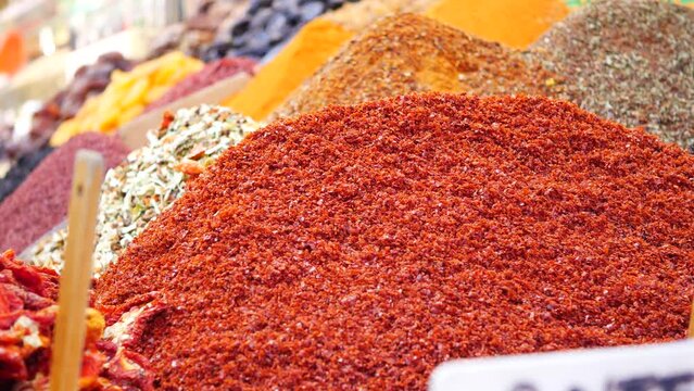 various spices in store in istanbul .