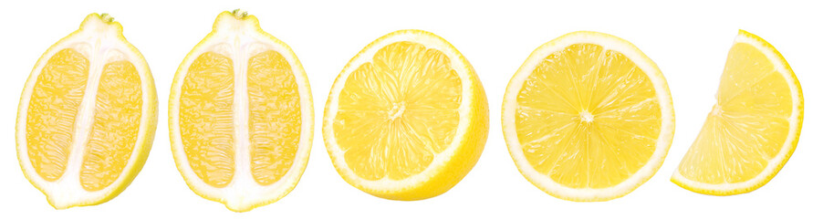 ripe lemon fruit, half and slice lemon isolated, Fresh and Juicy Lemon, transparent PNG,...