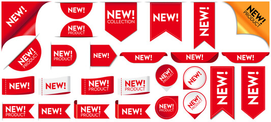 New ribbons corner banner tag labels collection vector illustration.