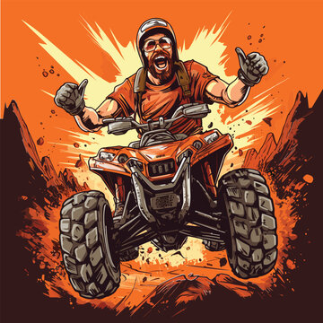 Vector A montain bycicle Rider on a bike in a red jacker t shirt design 