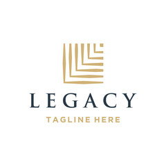 Golden Initial Letter L Legacy with Square Frame Diagram For Business Wealth Investment Logo Design.