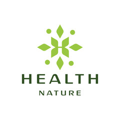 Initial Letter H Health Flower Leaf with Simple Line Art style For Natural Nutrition and Medical health Logo Design.