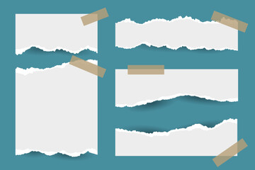 set of ripped torn paper sheets effect on transparent background vector