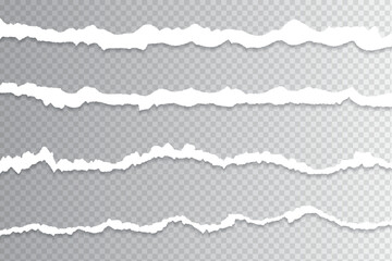 set of ripped torn paper dividers effect on transparent background vector