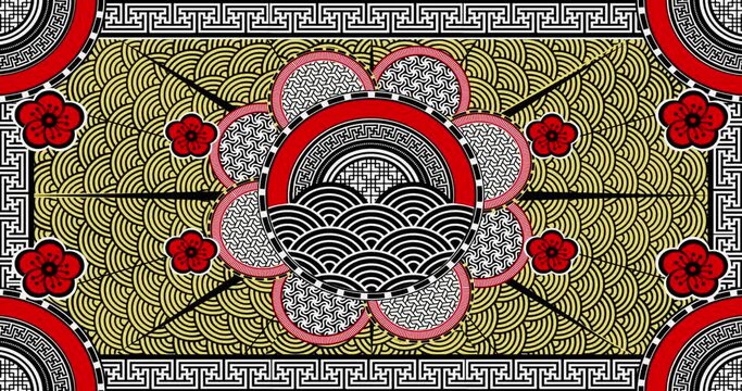 Animation of dragon sign and chinese pattern on yellow background