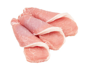 slices of raw pork meat isolated on white background
