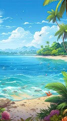 illustration of the view of plants and trees on the beach during the day