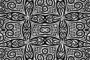 Black and white traditional flower batik pattern background 