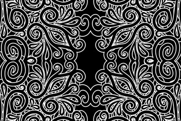 Black and white traditional flower batik pattern background 