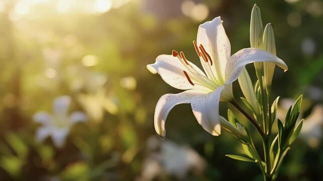 Beautiful lily flowers and sunrise light in the morning timelapse seamless 4k video