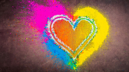 A Heart Made of Dust of Paint , happy holi celebration indian concept 