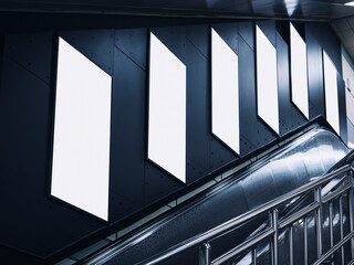 Obraz premium Blank white Poster ads Mock up media advertisement indoor Subway station Escalator 