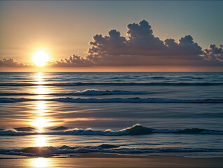 New Year, sun rising sea background