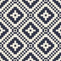 Aztec kilim geometric embroidery cross stitch pattern. Vector blue-white geometric shape seamless pattern. Ethnic geometric pattern use for fabric, textile, home decoration elements, upholstery, etc.